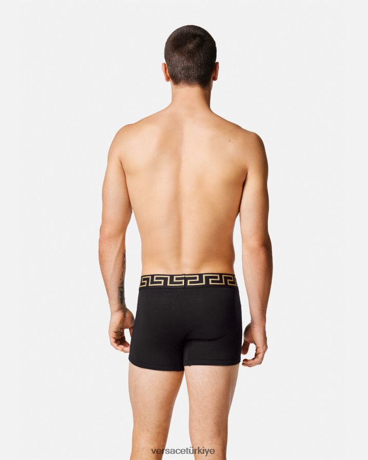 Versace greca border uzun şort 2'li paket erkekler siyah iç çamaşırı ve plaj kıyafeti B0HHR81761