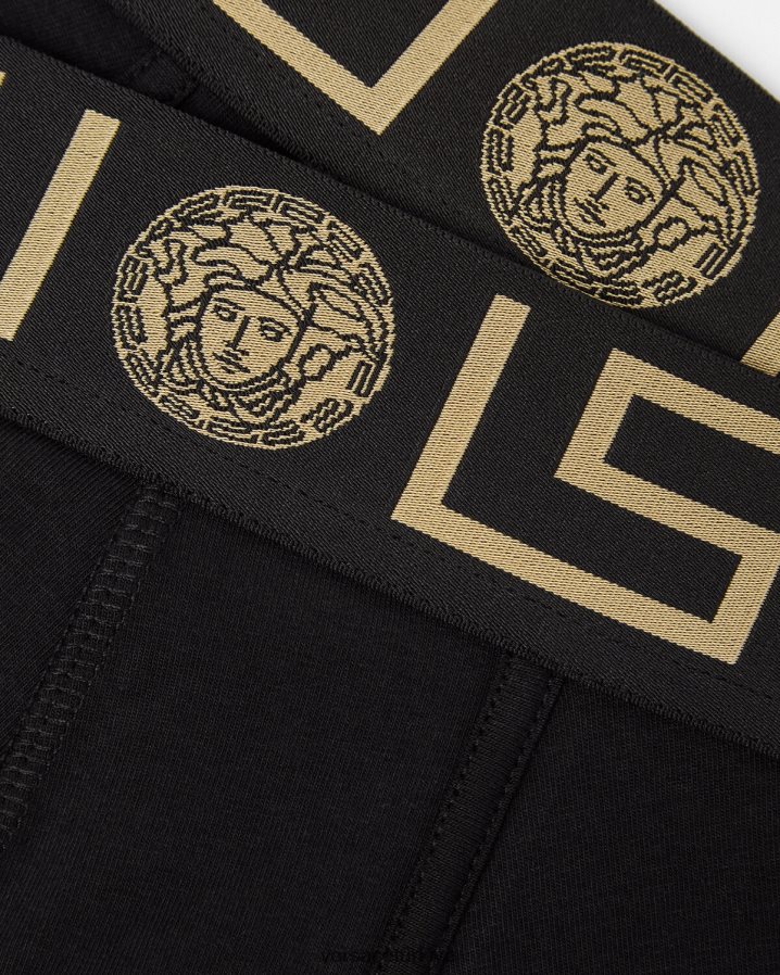 Versace greca border uzun şort 2'li paket erkekler siyah iç çamaşırı ve plaj kıyafeti B0HHR81761