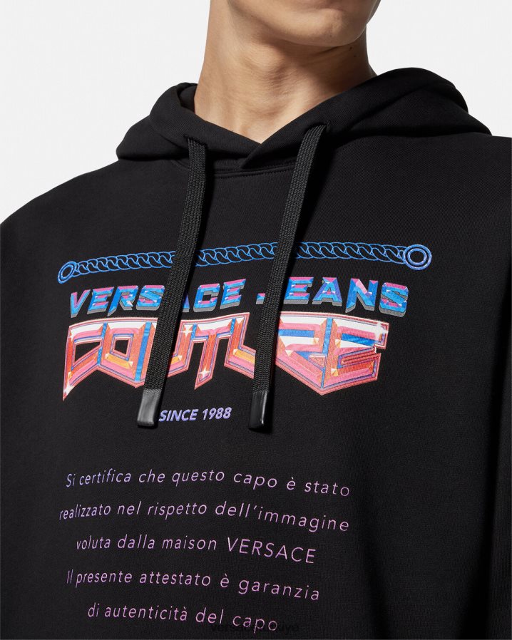 Versace garanti logolu kapüşonlu üst erkekler siyah Giyim B0HHR82366