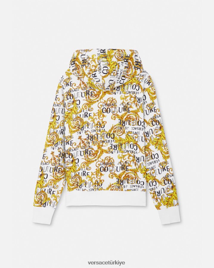 Versace logo couture fermuarlı kapüşonlu üst erkekler altın ve beyaz Giyim B0HHR82404