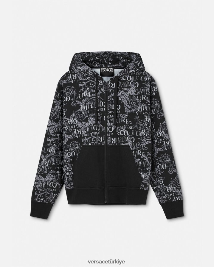 Versace logo couture fermuarlı kapüşonlu üst erkekler siyah Giyim B0HHR82405