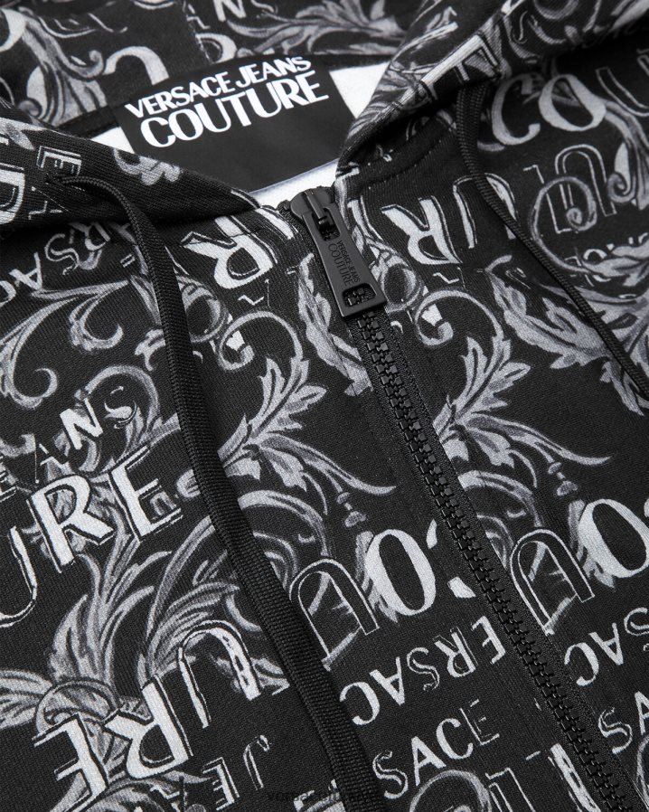 Versace logo couture fermuarlı kapüşonlu üst erkekler siyah Giyim B0HHR82405