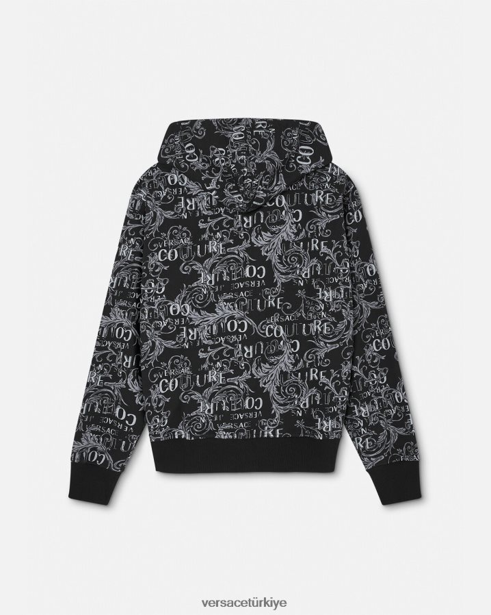 Versace logo couture fermuarlı kapüşonlu üst erkekler siyah Giyim B0HHR82405