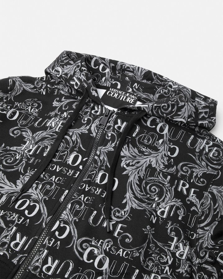 Versace logo couture fermuarlı kapüşonlu üst erkekler siyah Giyim B0HHR82405