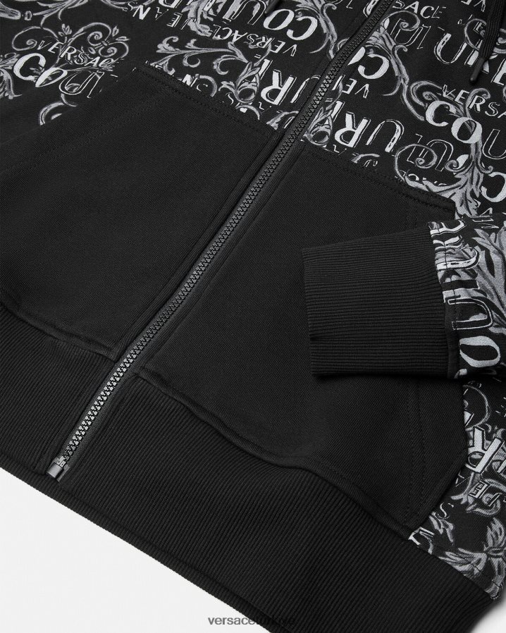 Versace logo couture fermuarlı kapüşonlu üst erkekler siyah Giyim B0HHR82405
