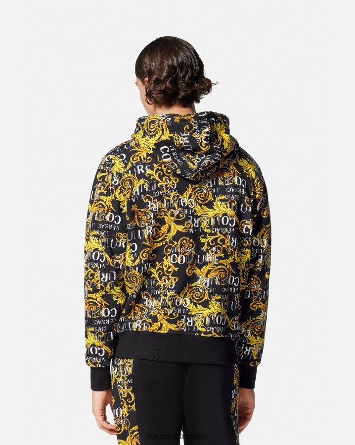 Versace logo couture fermuarlı kapüşonlu üst erkekler siyah altın Giyim B0HHR82403