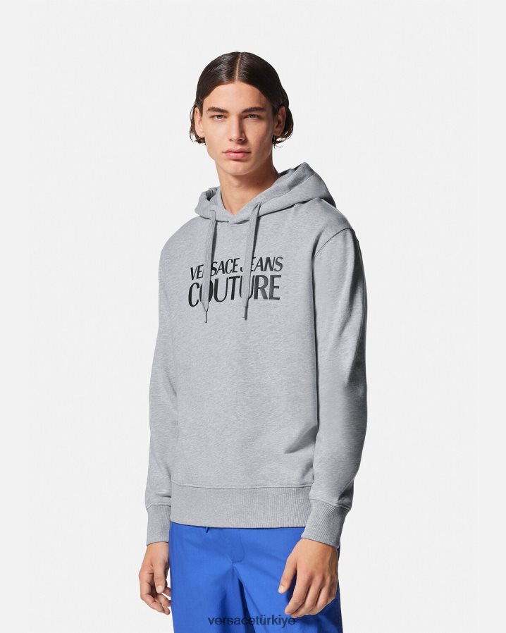 Versace logolu kapüşonlu svetşört erkekler gri Giyim B0HHR82378