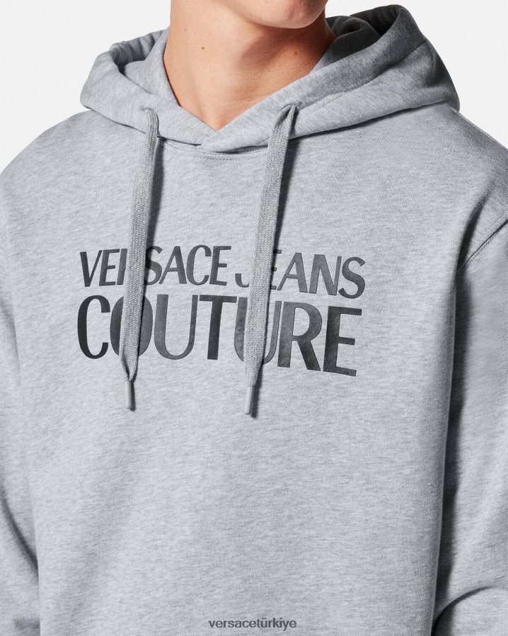 Versace logolu kapüşonlu svetşört erkekler gri Giyim B0HHR82378