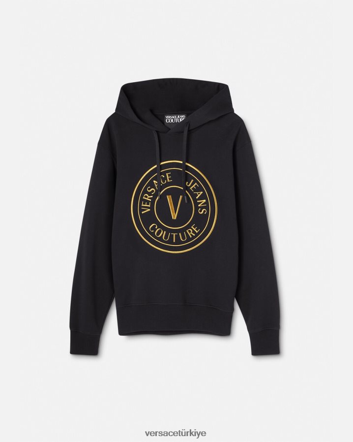 Versace v amblemli kapüşonlu üst erkekler siyah altın Giyim B0HHR82364