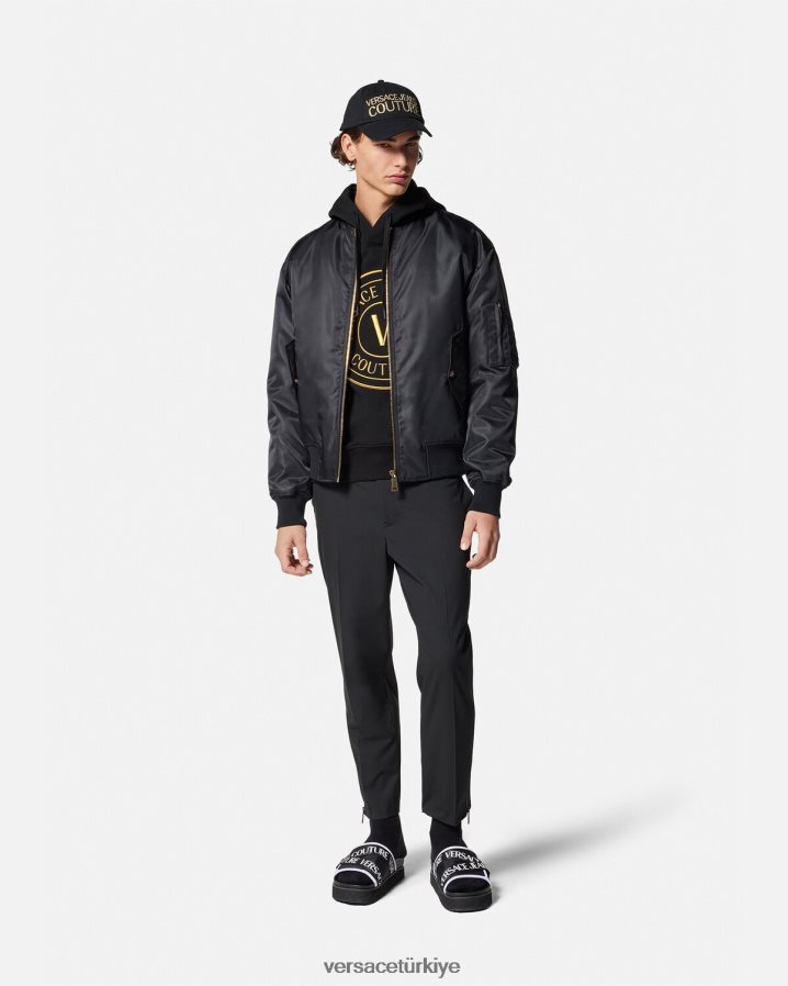 Versace v amblemli kapüşonlu üst erkekler siyah altın Giyim B0HHR82364