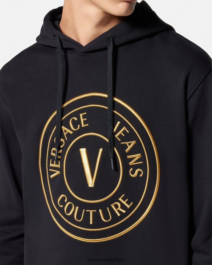 Versace v amblemli kapüşonlu üst erkekler siyah altın Giyim B0HHR82364