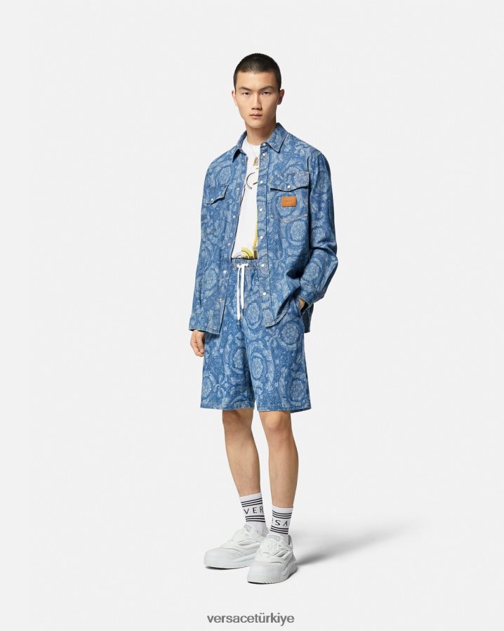 Versace barok silüeti denim şort erkekler taslak Giyim B0HHR81449