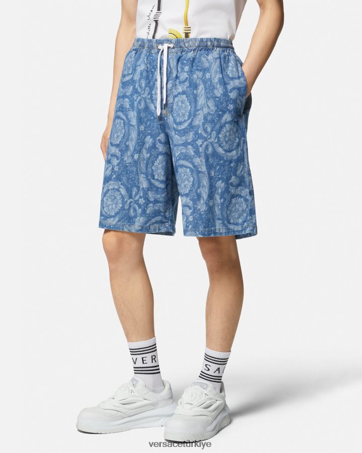 Versace barok silüeti denim şort erkekler taslak Giyim B0HHR81449