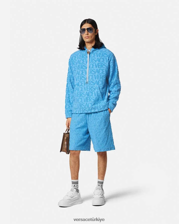 Versace boydan boya havlu şort erkekler açık mavi Giyim B0HHR81431