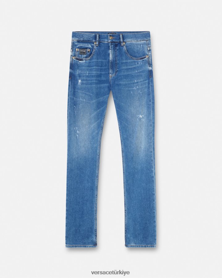 Versace dar kesim kot pantolon erkekler mavi Giyim B0HHR82419