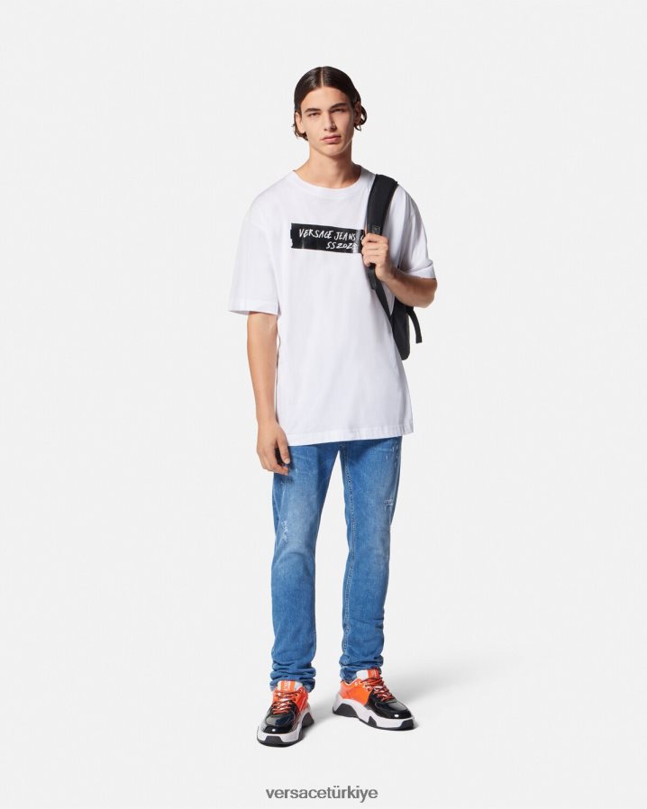 Versace dar kesim kot pantolon erkekler mavi Giyim B0HHR82419