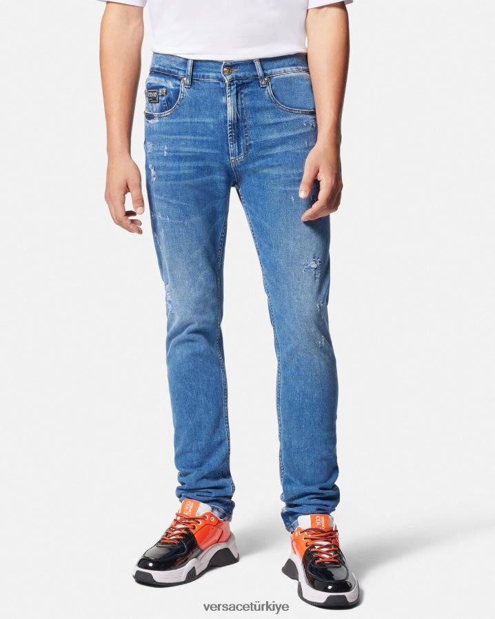 Versace dar kesim kot pantolon erkekler mavi Giyim B0HHR82419