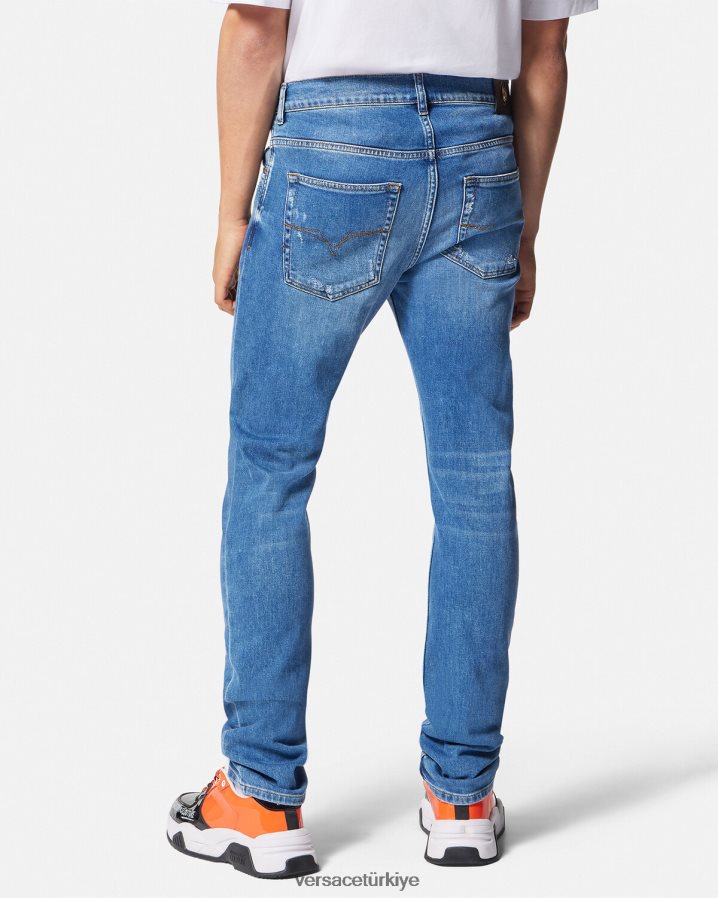 Versace dar kesim kot pantolon erkekler mavi Giyim B0HHR82419
