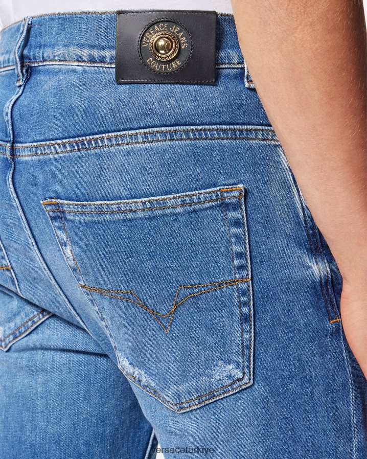 Versace dar kesim kot pantolon erkekler mavi Giyim B0HHR82419
