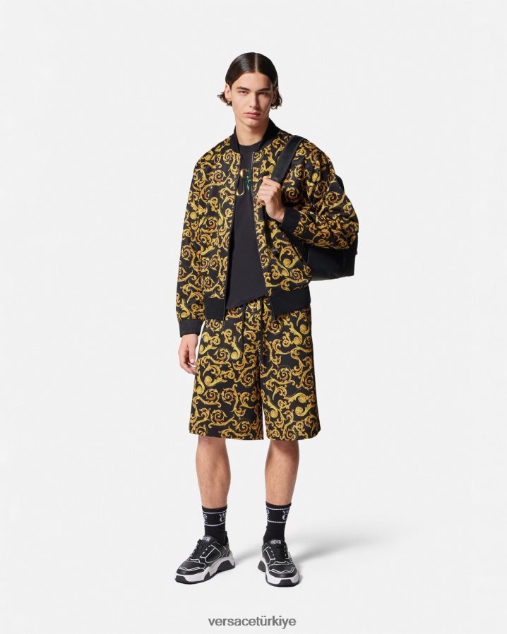 Versace eskiz couture eşofman şortları erkekler siyah altın Giyim B0HHR82382