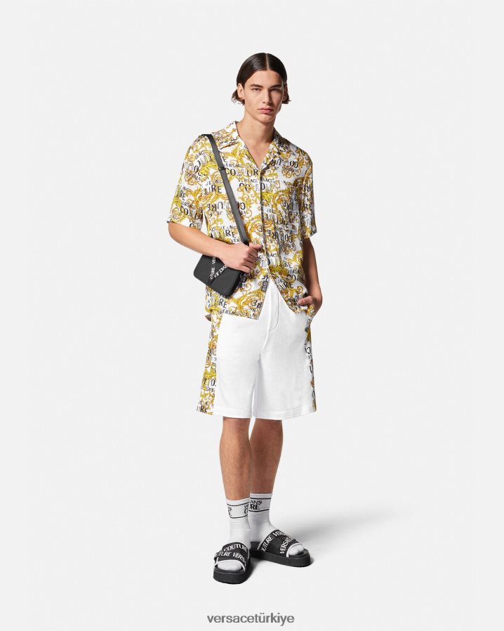 Versace logo couture eşofman altı erkekler altın ve beyaz Giyim B0HHR82424