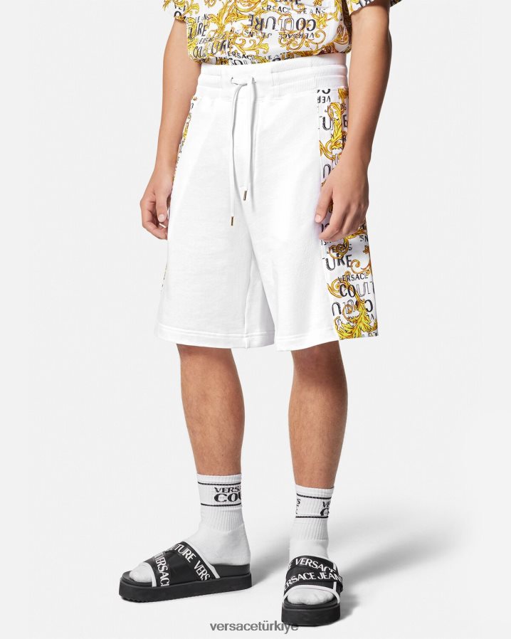 Versace logo couture eşofman altı erkekler altın ve beyaz Giyim B0HHR82424