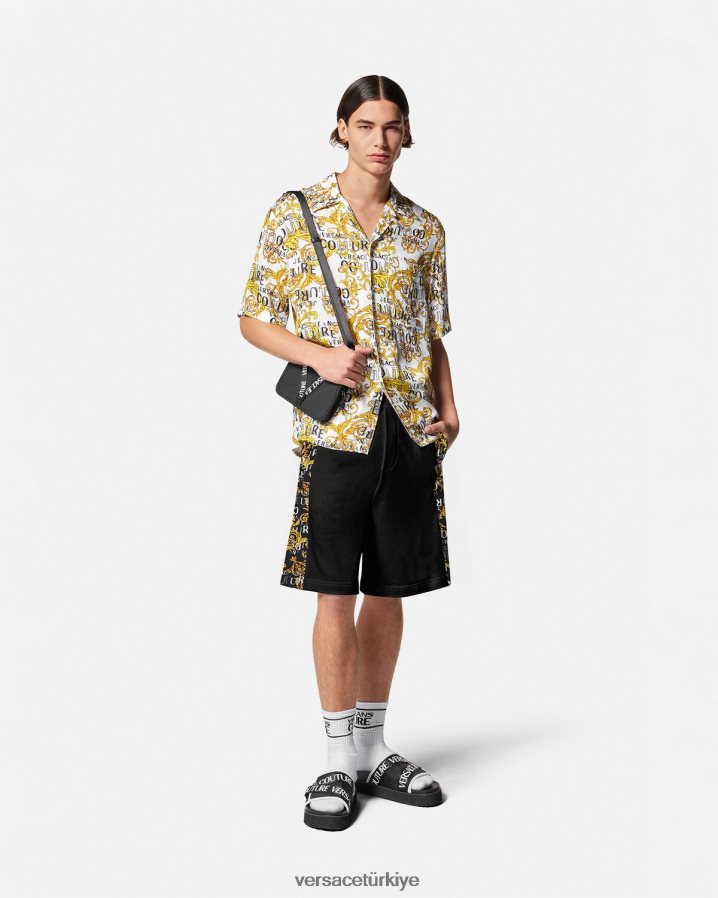 Versace logo couture eşofman altı erkekler siyah altın Giyim B0HHR82422