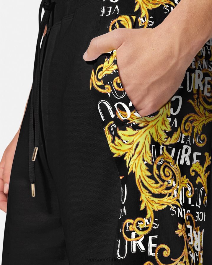 Versace logo couture eşofman altı erkekler siyah altın Giyim B0HHR82422