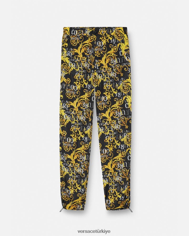 Versace logo couture ipli pantolon erkekler siyah altın Giyim B0HHR82430