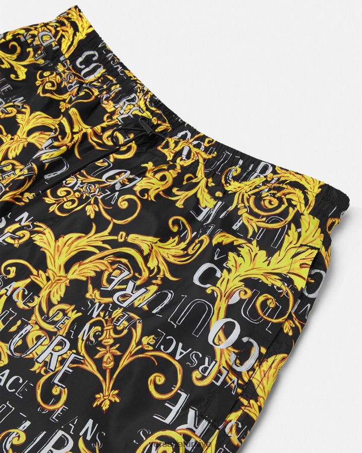 Versace logo couture ipli pantolon erkekler siyah altın Giyim B0HHR82430