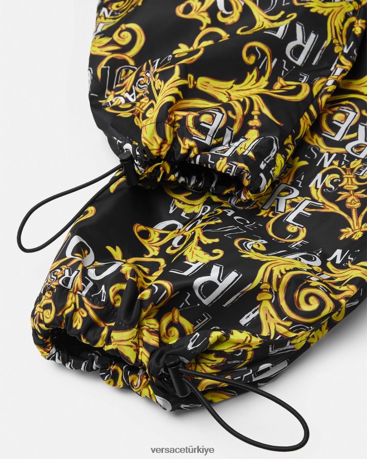 Versace logo couture ipli pantolon erkekler siyah altın Giyim B0HHR82430