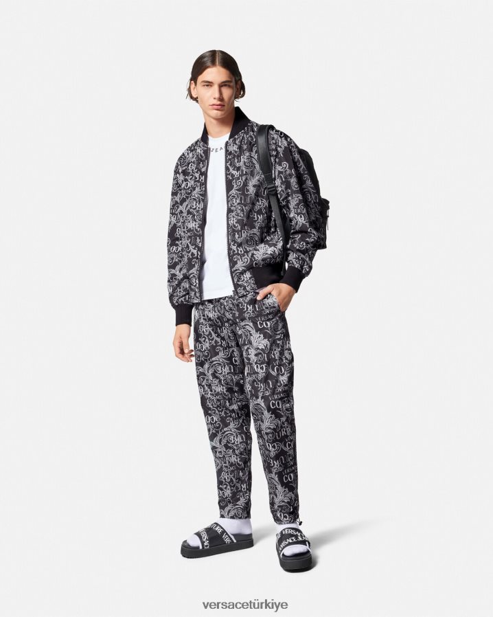 Versace logo couture ipli pantolon erkekler siyah ve baskı Giyim B0HHR82431