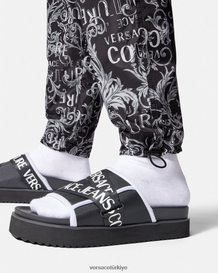 Versace logo couture ipli pantolon erkekler siyah ve baskı Giyim B0HHR82431