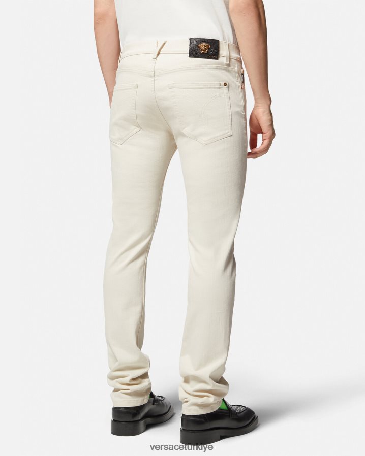 Versace medusa dar kesim kot pantolon erkekler beyaz Giyim B0HHR81451