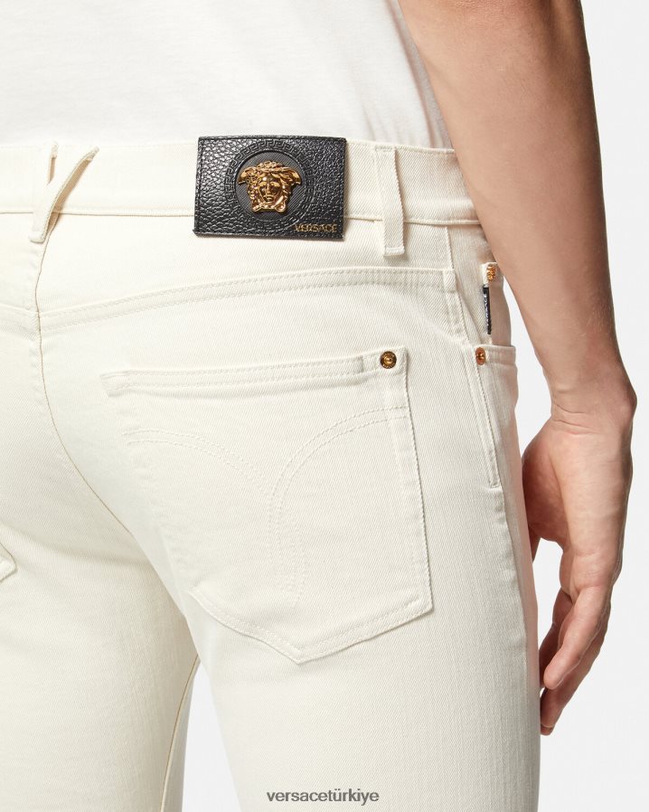 Versace medusa dar kesim kot pantolon erkekler beyaz Giyim B0HHR81451