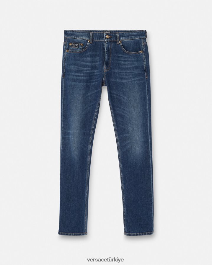 Versace v amblemli kot pantolon erkekler mavi Giyim B0HHR82383