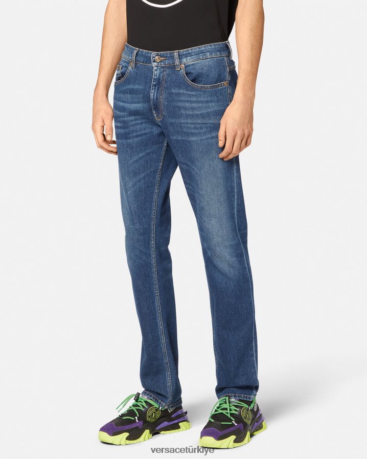 Versace v amblemli kot pantolon erkekler mavi Giyim B0HHR82383