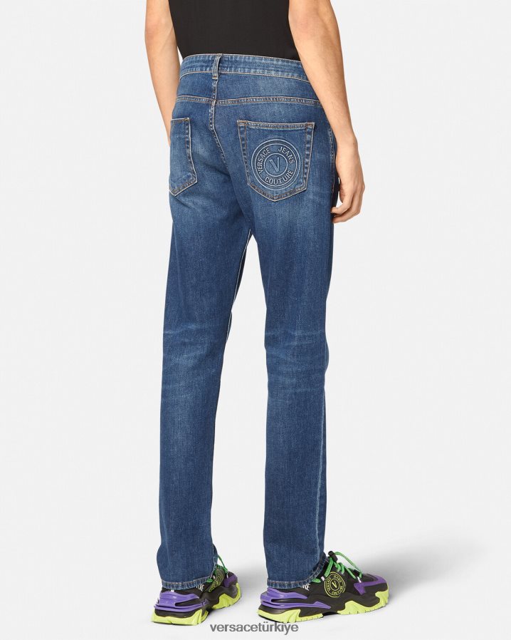 Versace v amblemli kot pantolon erkekler mavi Giyim B0HHR82383