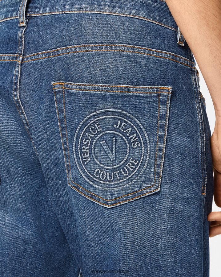 Versace v amblemli kot pantolon erkekler mavi Giyim B0HHR82383
