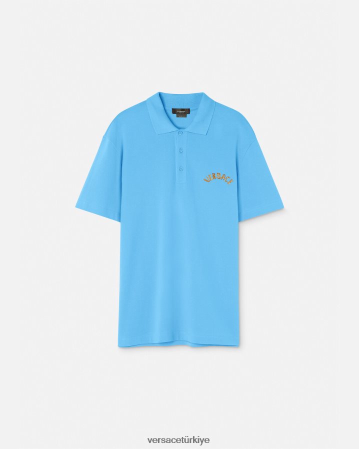 Versace deniz kabuğu barok logolu polo gömlek erkekler açık mavi Giyim B0HHR81362