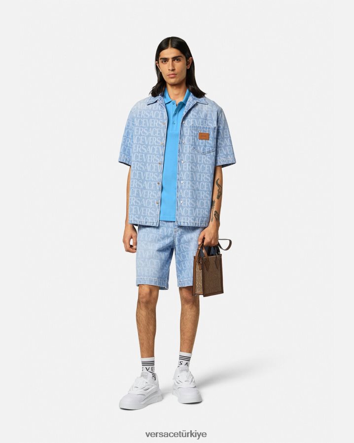 Versace deniz kabuğu barok logolu polo gömlek erkekler açık mavi Giyim B0HHR81362