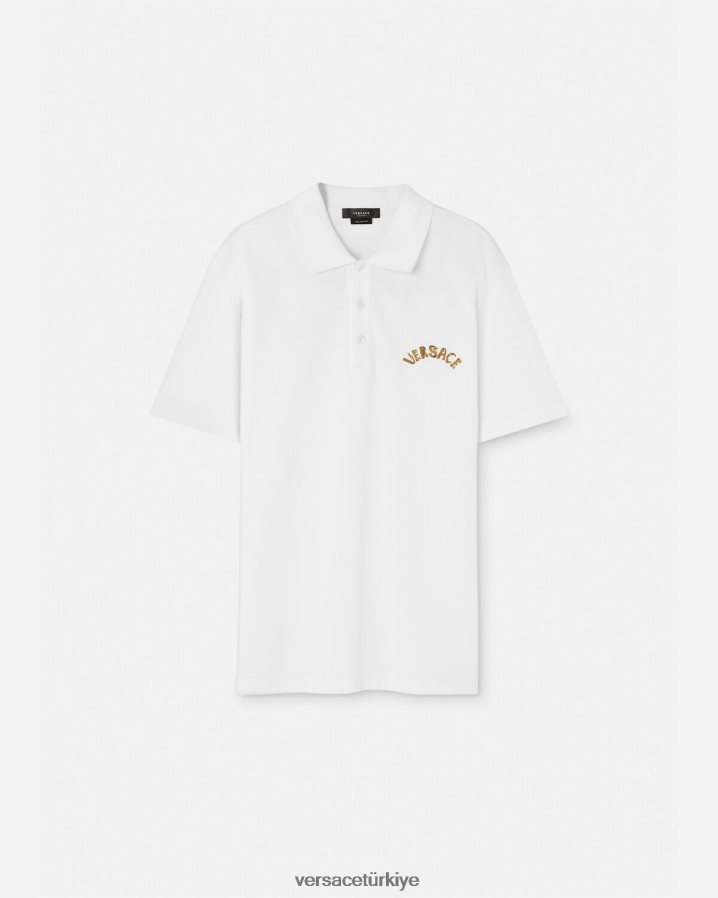 Versace deniz kabuğu barok logolu polo gömlek erkekler beyaz Giyim B0HHR81361