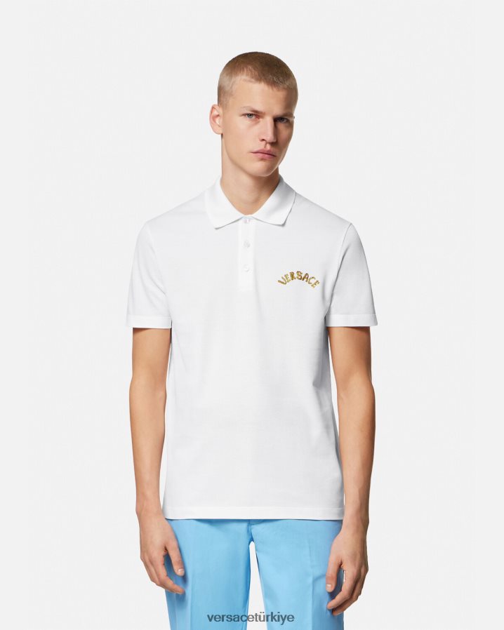 Versace deniz kabuğu barok logolu polo gömlek erkekler beyaz Giyim B0HHR81361