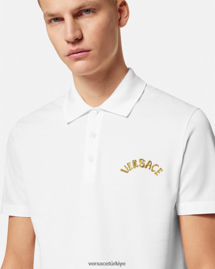 Versace deniz kabuğu barok logolu polo gömlek erkekler beyaz Giyim B0HHR81361
