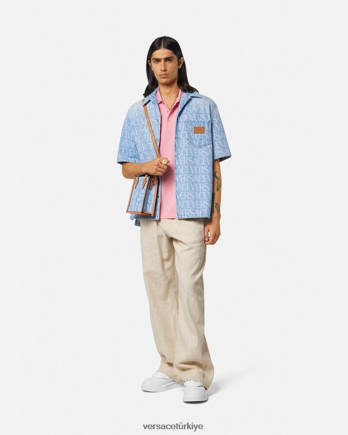 Versace deniz kabuğu barok logolu polo gömlek erkekler pembe Giyim B0HHR81365