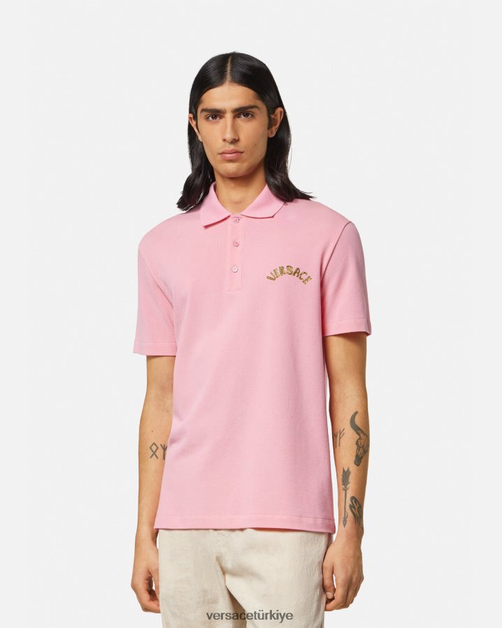 Versace deniz kabuğu barok logolu polo gömlek erkekler pembe Giyim B0HHR81365