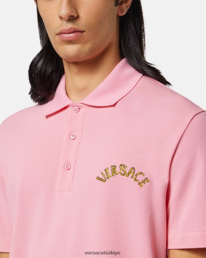 Versace deniz kabuğu barok logolu polo gömlek erkekler pembe Giyim B0HHR81365