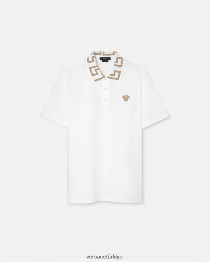 Versace greca kısa kollu polo gömlek erkekler beyaz Giyim B0HHR81376
