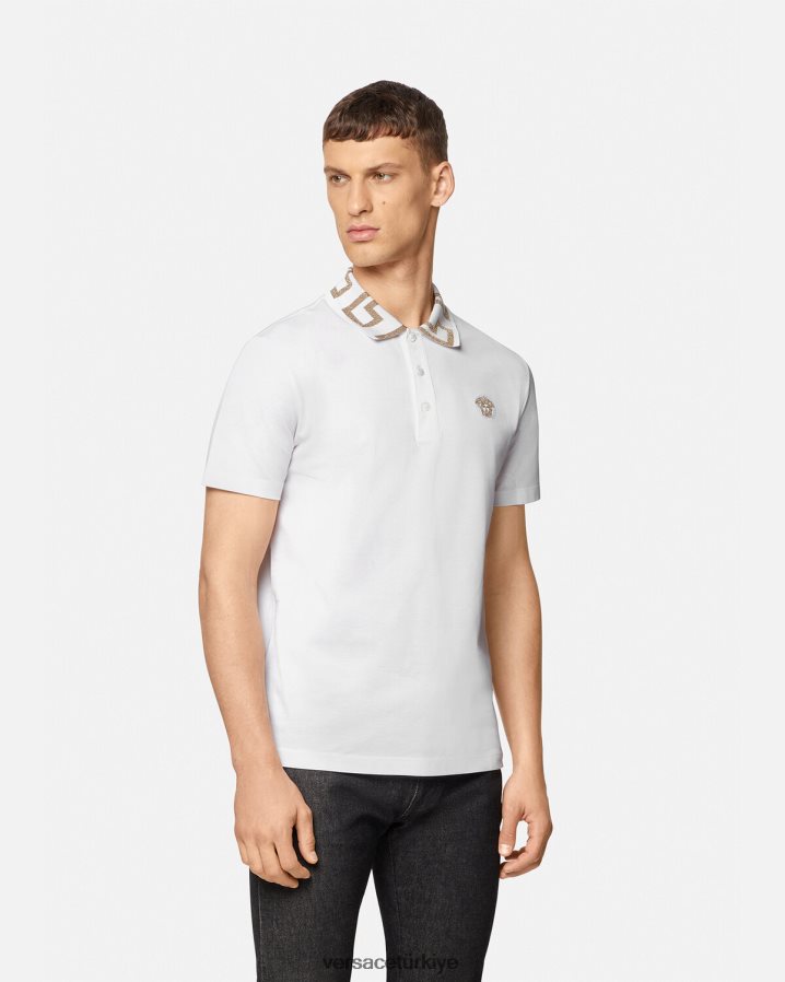 Versace greca kısa kollu polo gömlek erkekler beyaz Giyim B0HHR81376