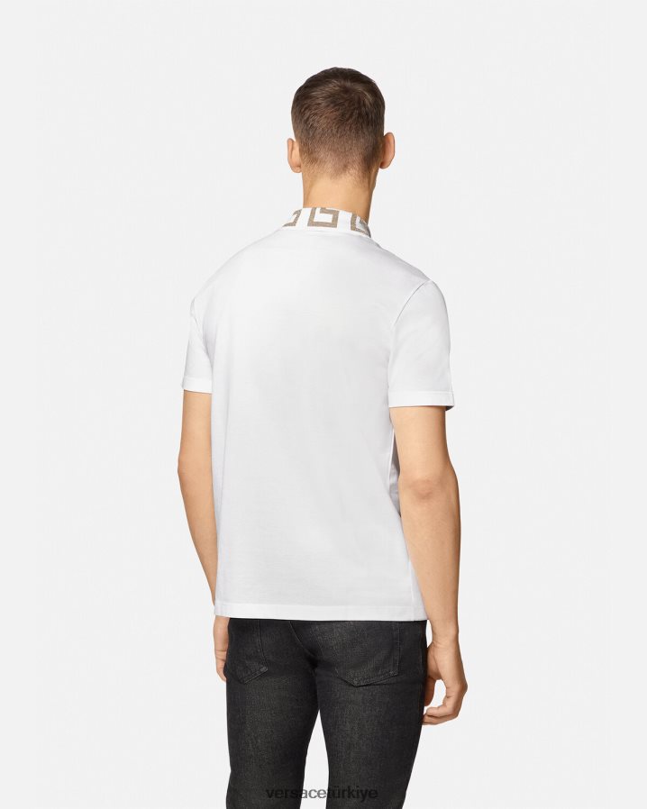 Versace greca kısa kollu polo gömlek erkekler beyaz Giyim B0HHR81376